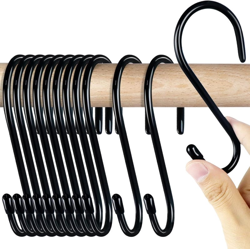 HiGift 18 Pack Large S Hooks for Hanging, 4-1/2 inch Heavy Duty Rust-Free Closet S Hook, Metal Non Slip Rubber Coated S Hooks Black for Hanging Clothes Jeans Plants Bag Belt Pan Pot Cup Towels Basket Tools - Image 1